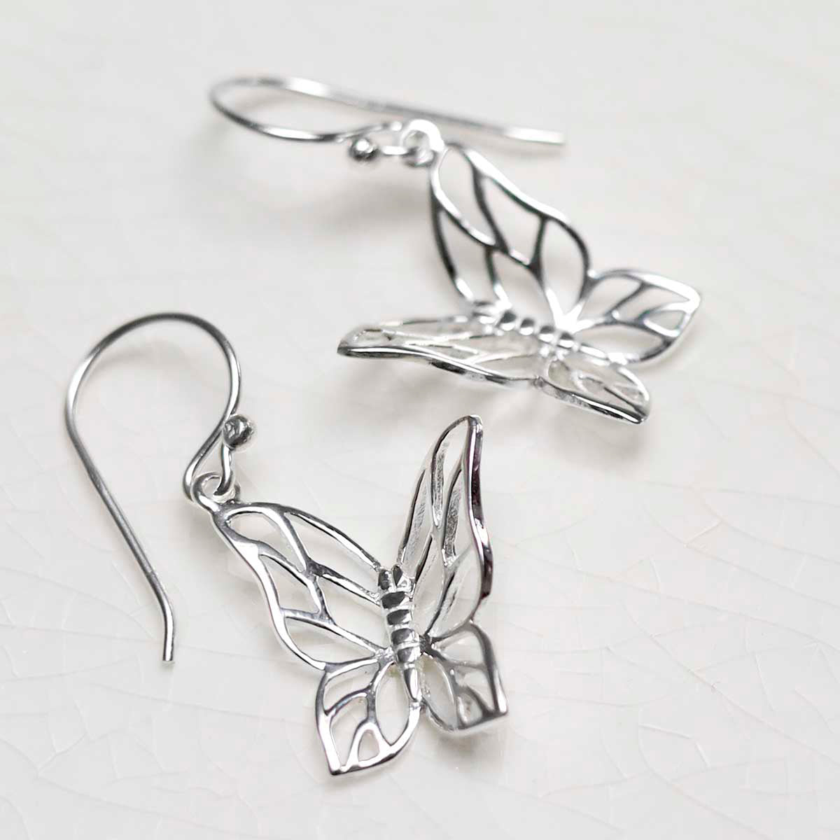 Sterling Silver Butterfly Drop Earrings