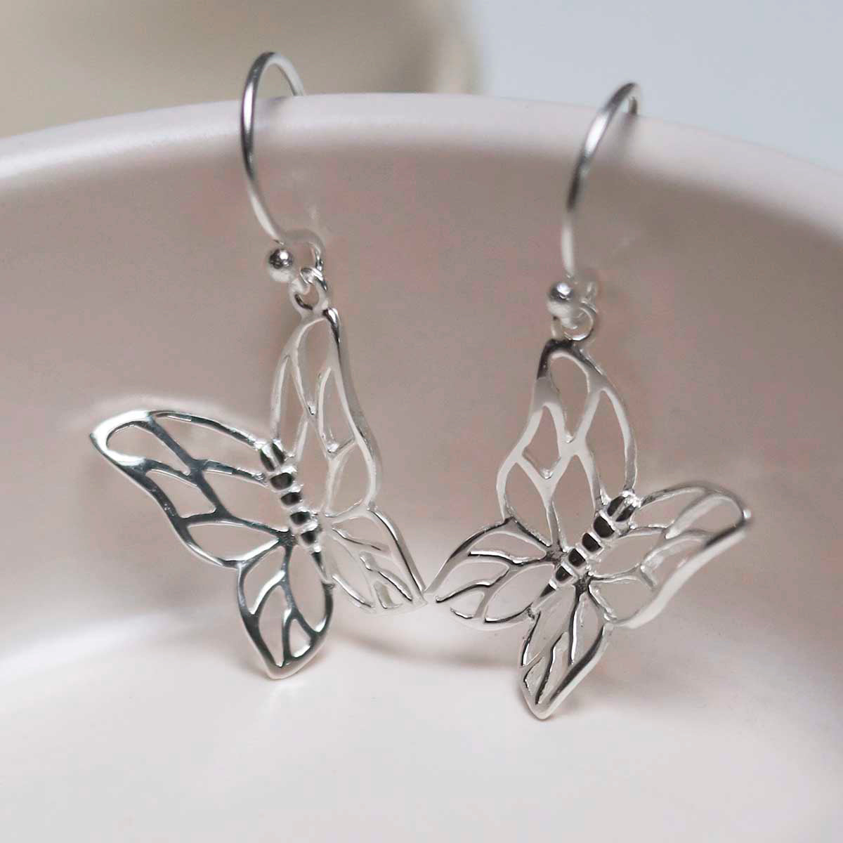 Sterling Silver Butterfly Drop Earrings