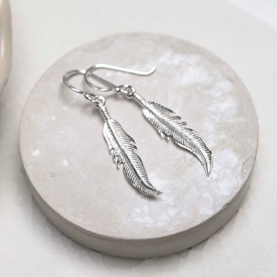 ME497_Sterling Silver Dangly Lucky Feather Earrings_5