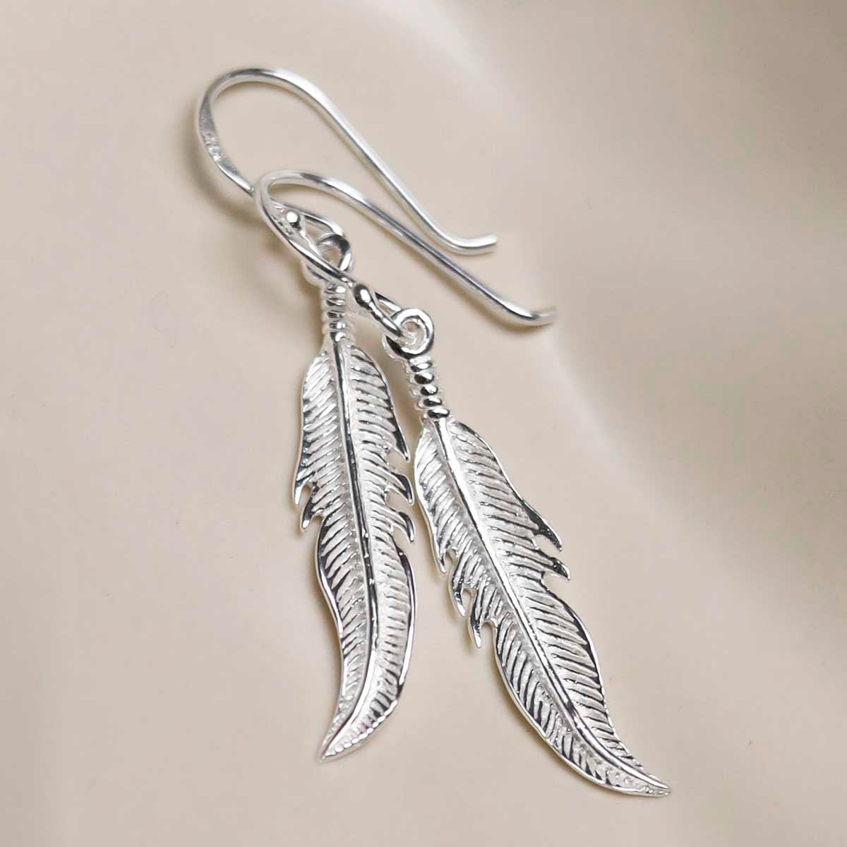 Sterling Silver Dangly Lucky Feather Earrings