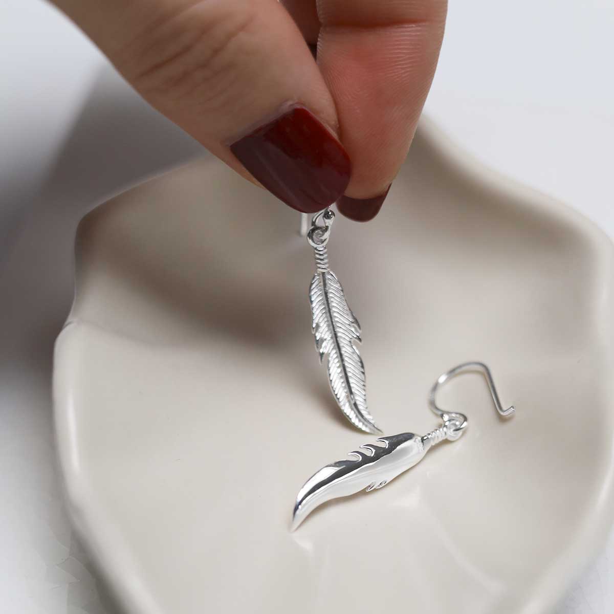 Sterling Silver Dangly Lucky Feather Earrings
