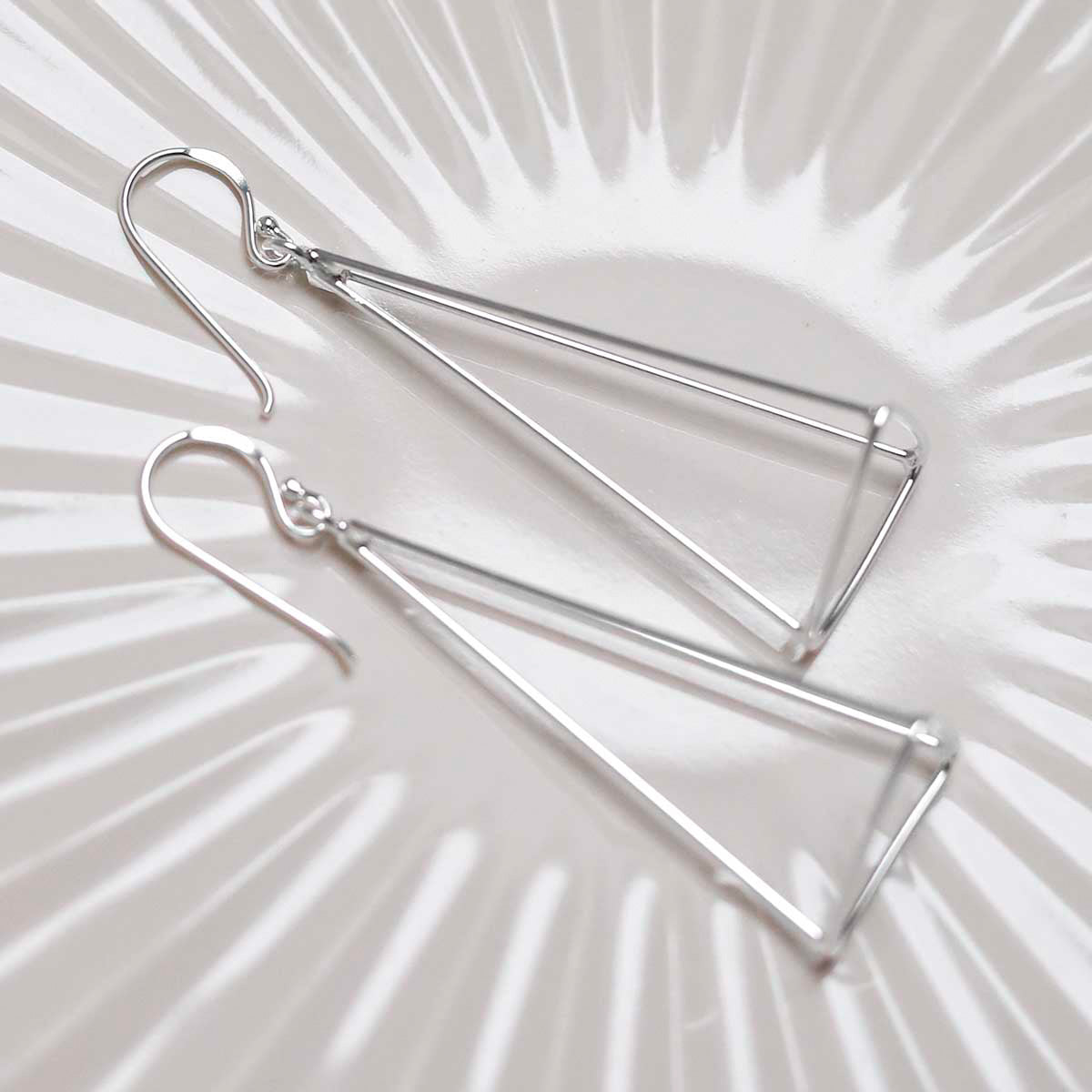 Sterling Silver Dangly Trigonal Pyramid Earrings