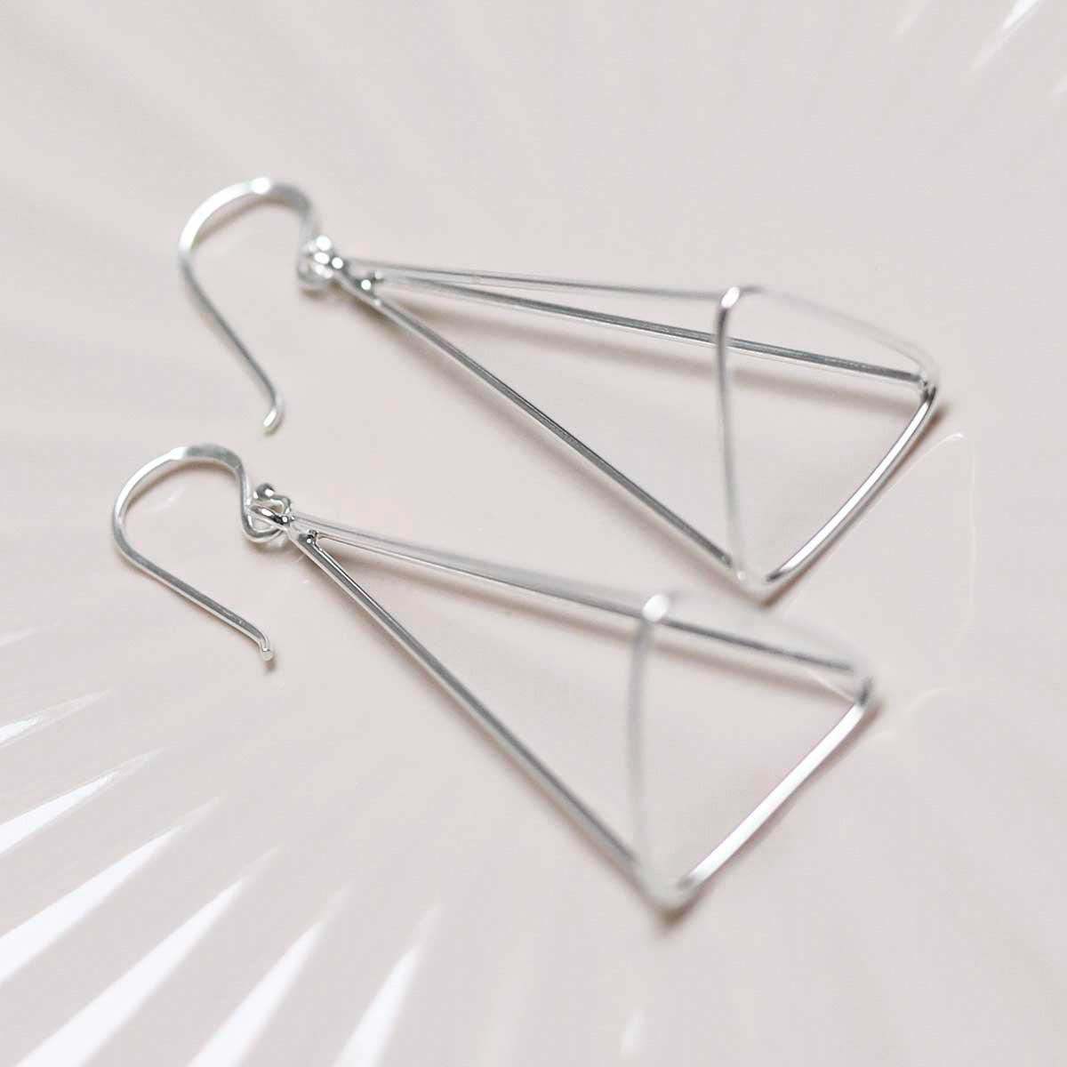 Sterling Silver Dangly Trigonal Pyramid Earrings