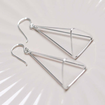 ME484_Sterling Silver Dangly Trigonal Pyramid Earrings_3