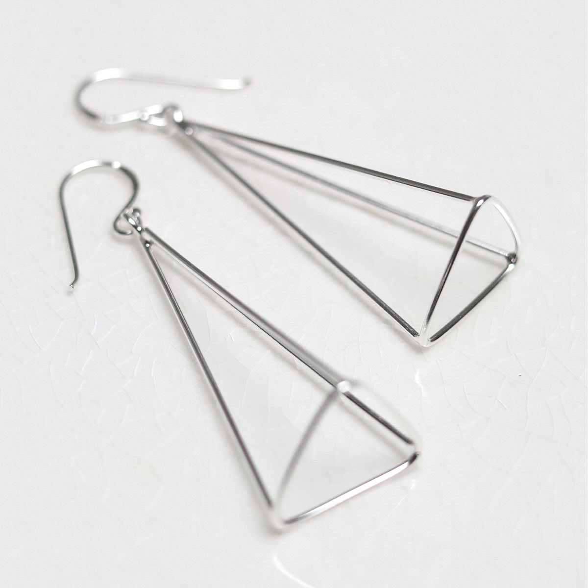 Sterling Silver Dangly Trigonal Pyramid Earrings