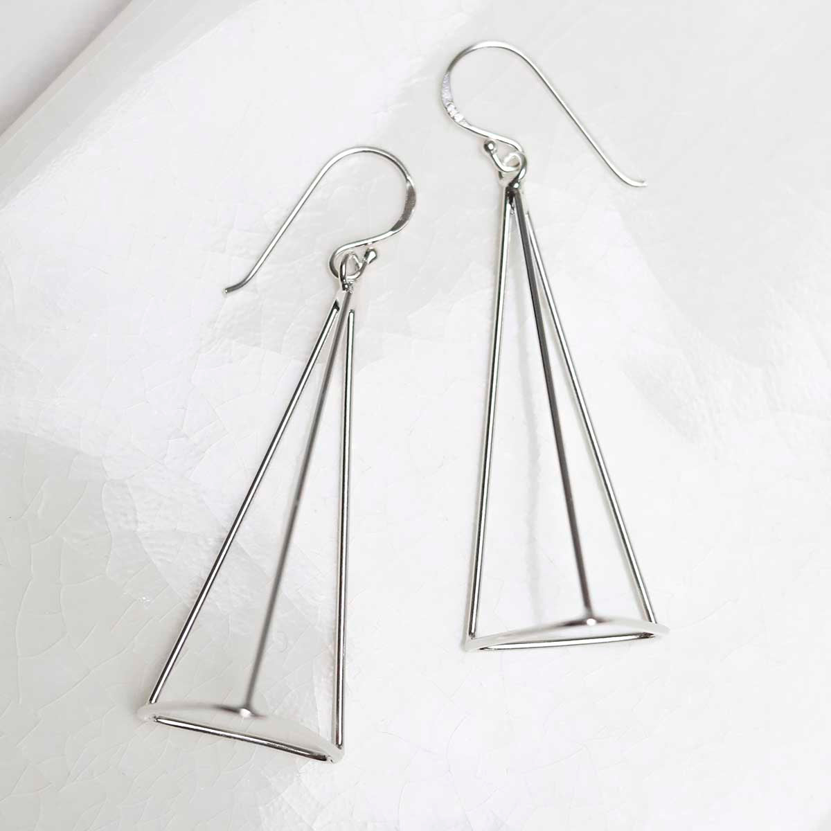 Sterling Silver Dangly Trigonal Pyramid Earrings