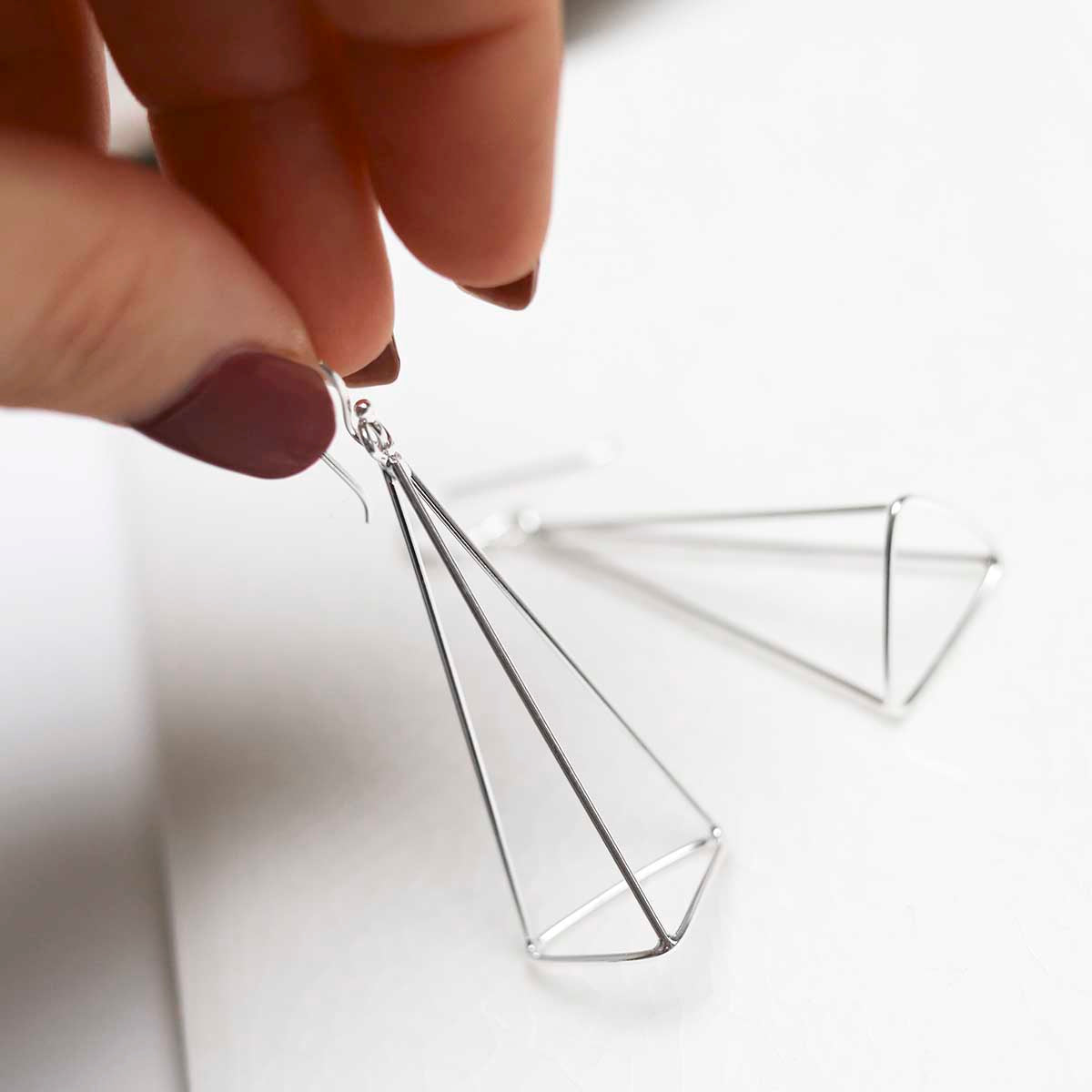 Sterling Silver Dangly Trigonal Pyramid Earrings