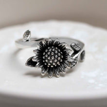MZB144_Sterling Silver Adjustable Oxidised Sunflower Ring_6