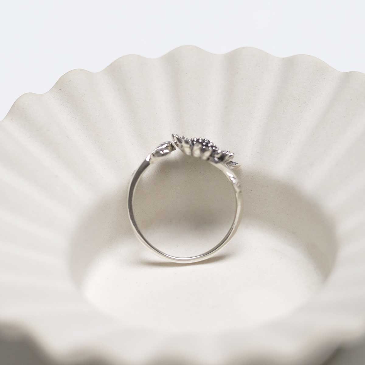 Sterling Silver Adjustable Oxidised Sunflower Ring