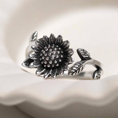 MZB144_Sterling Silver Adjustable Oxidised Sunflower Ring_2 copy
