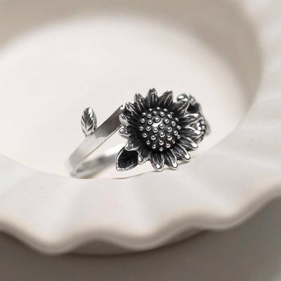 MZB144_Sterling Silver Adjustable Oxidised Sunflower Ring_3 copy