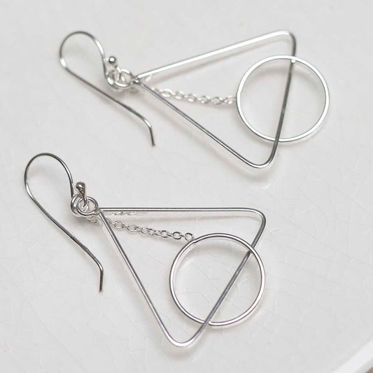 MD344_Sterling Silver Triangle And Circle Dangly Earrings_4