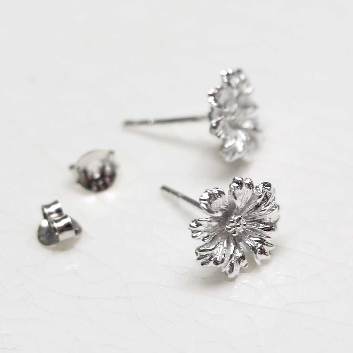 Sterling Silver Cosmos Flower Studs
