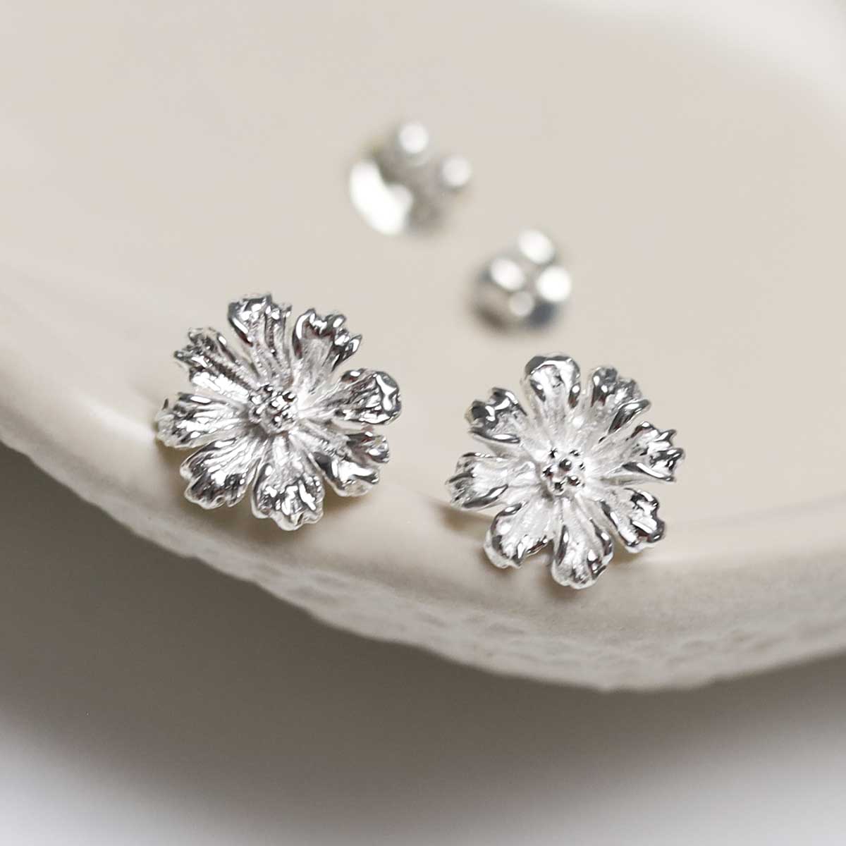 Sterling Silver Cosmos Flower Studs
