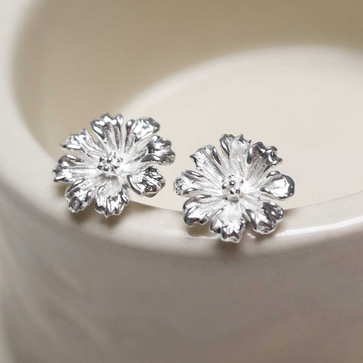 Sterling Silver Cosmos Flower Studs