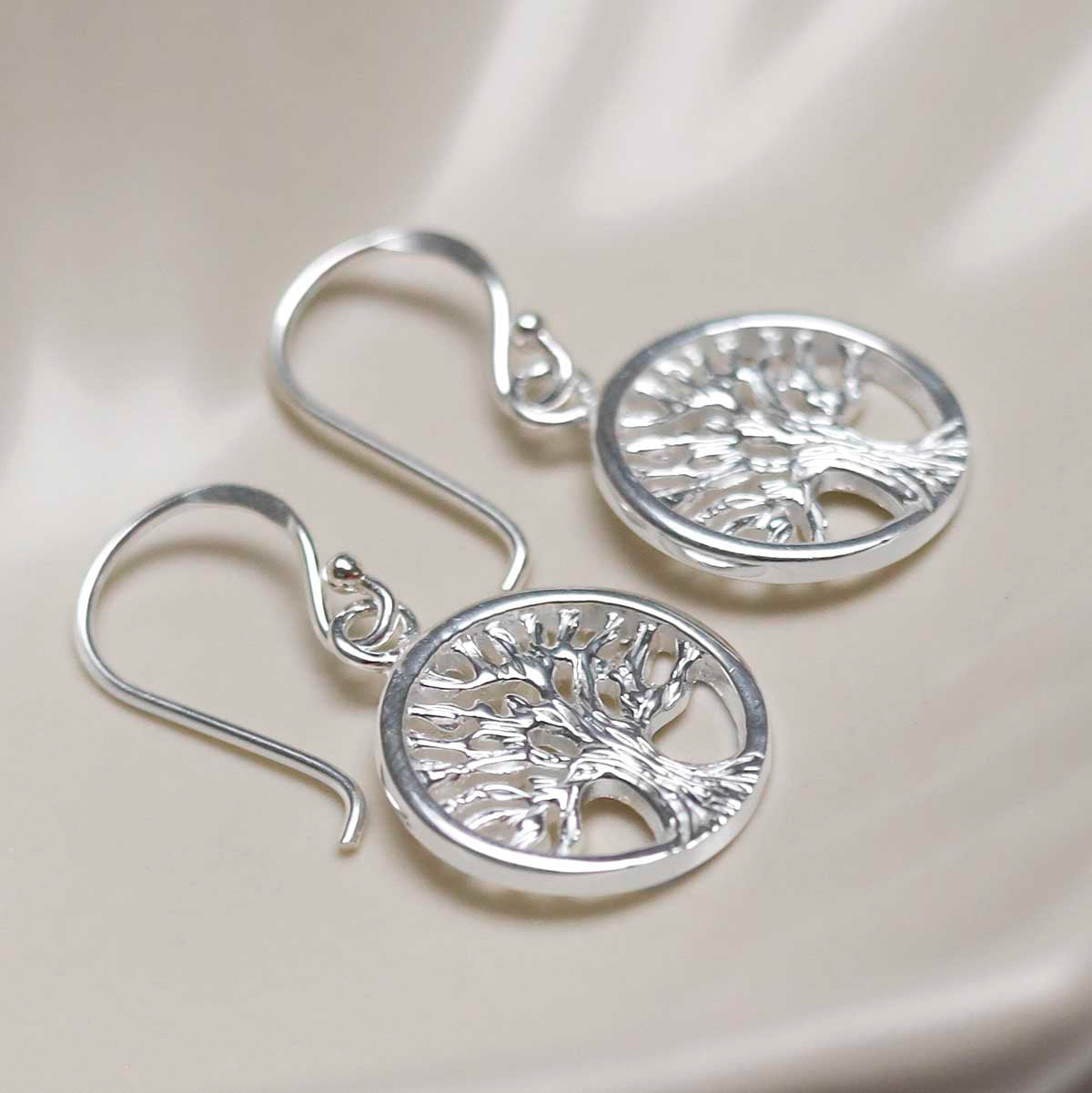 Sterling Silver Dangly Tree Of Life Earrings