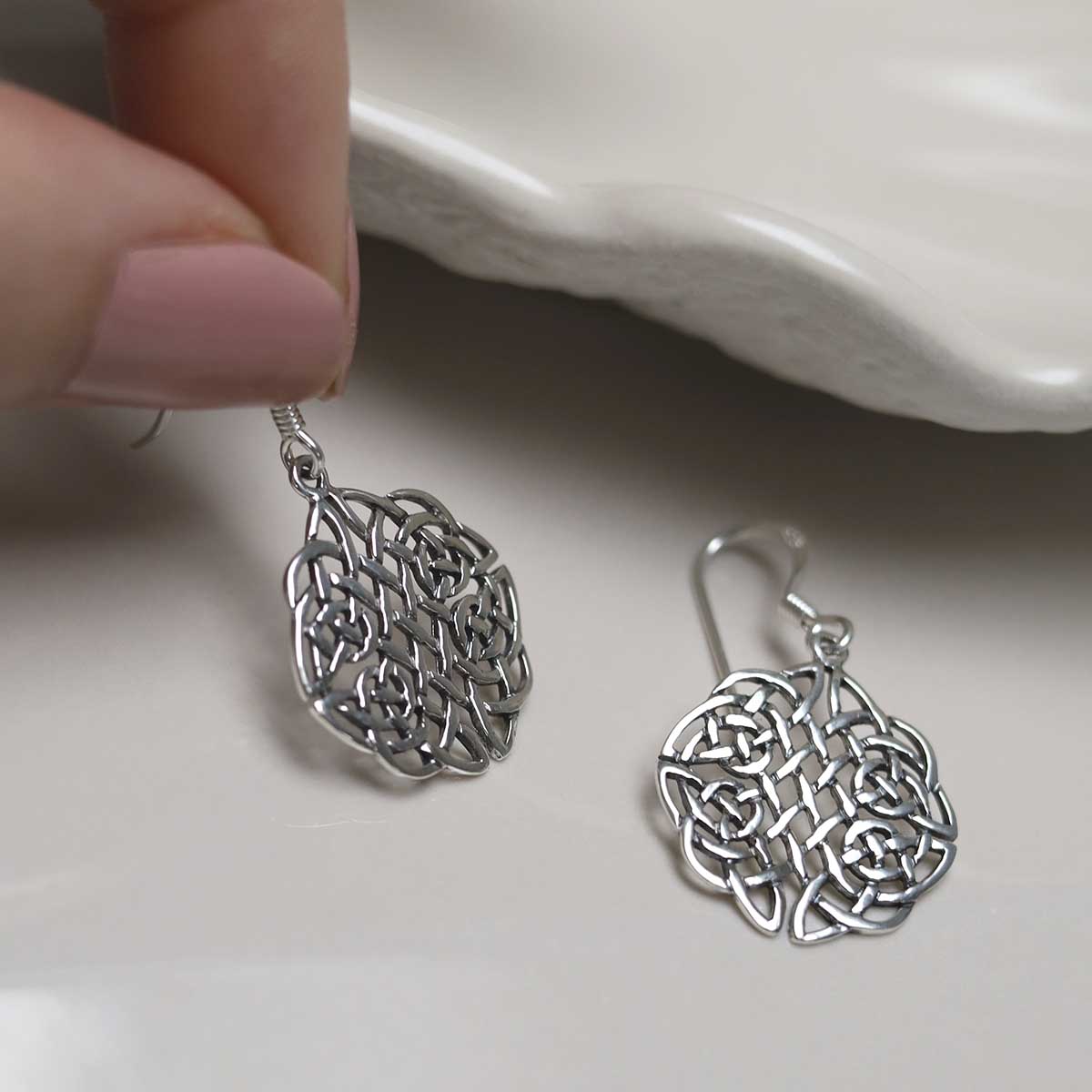 Sterling Silver Celtic Dara Knot Dangly Earrings