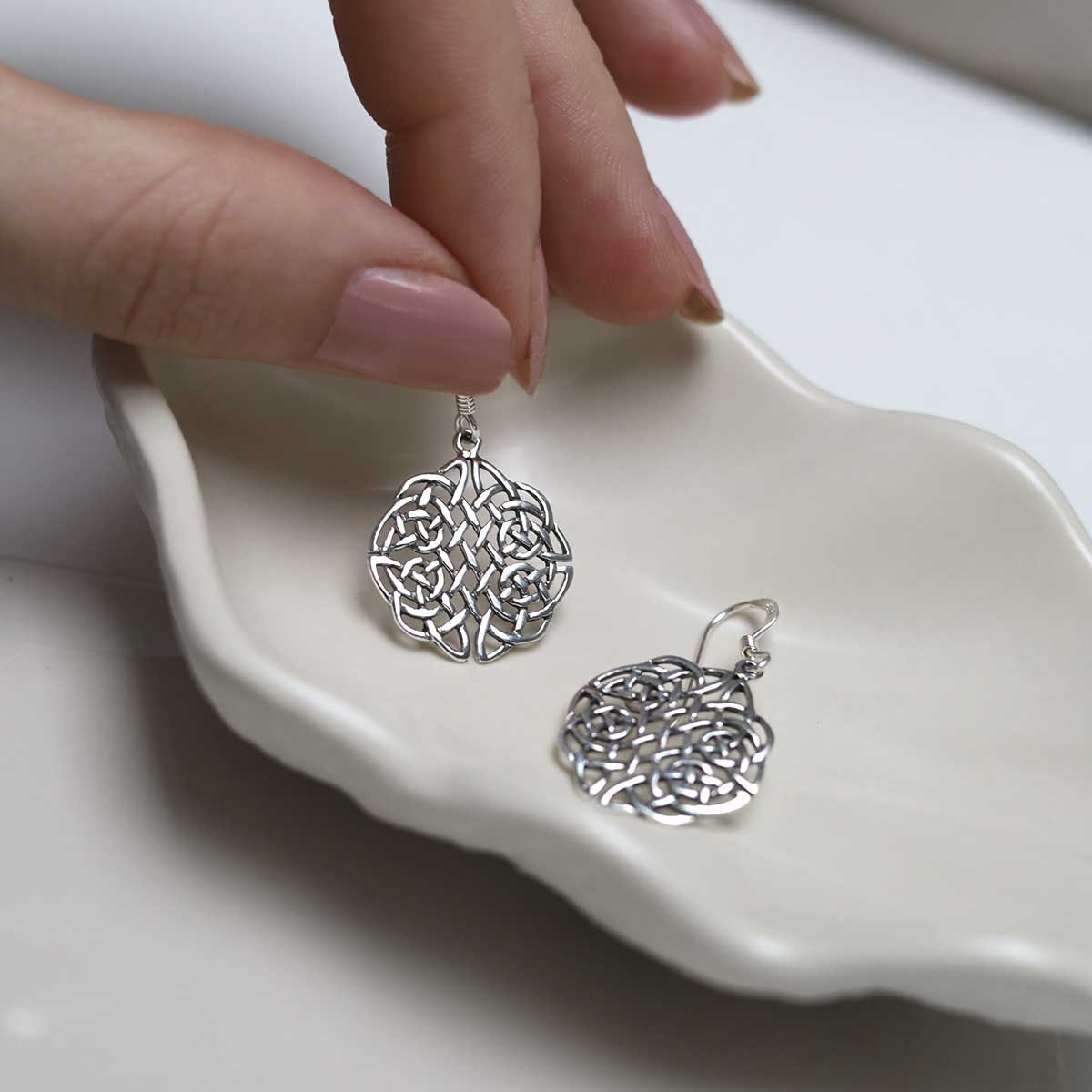 Sterling Silver Celtic Dara Knot Dangly Earrings
