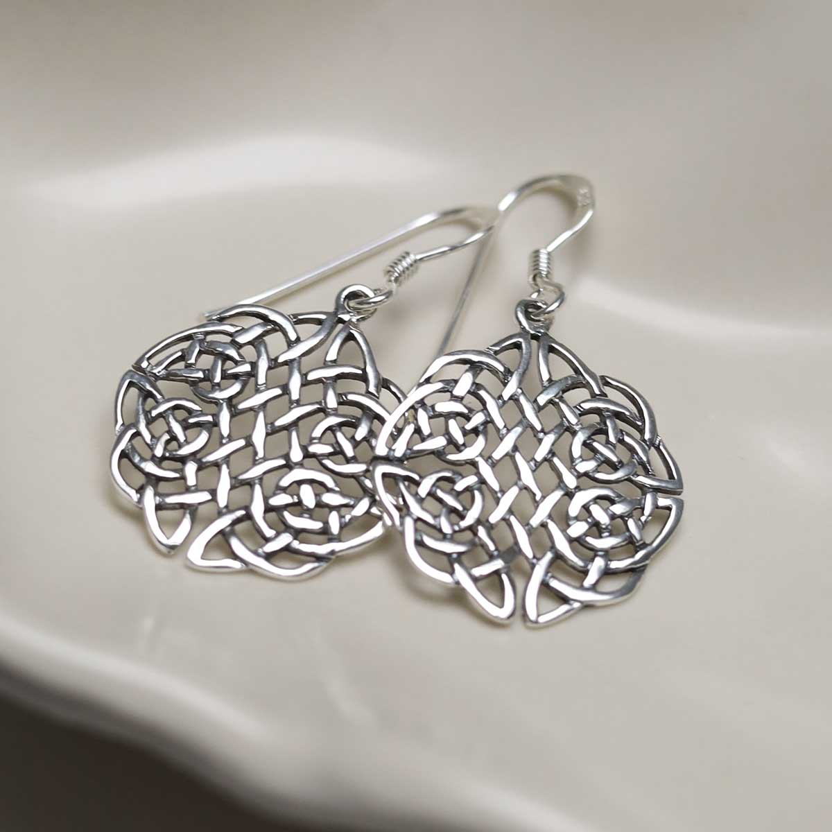 Sterling Silver Celtic Dara Knot Dangly Earrings