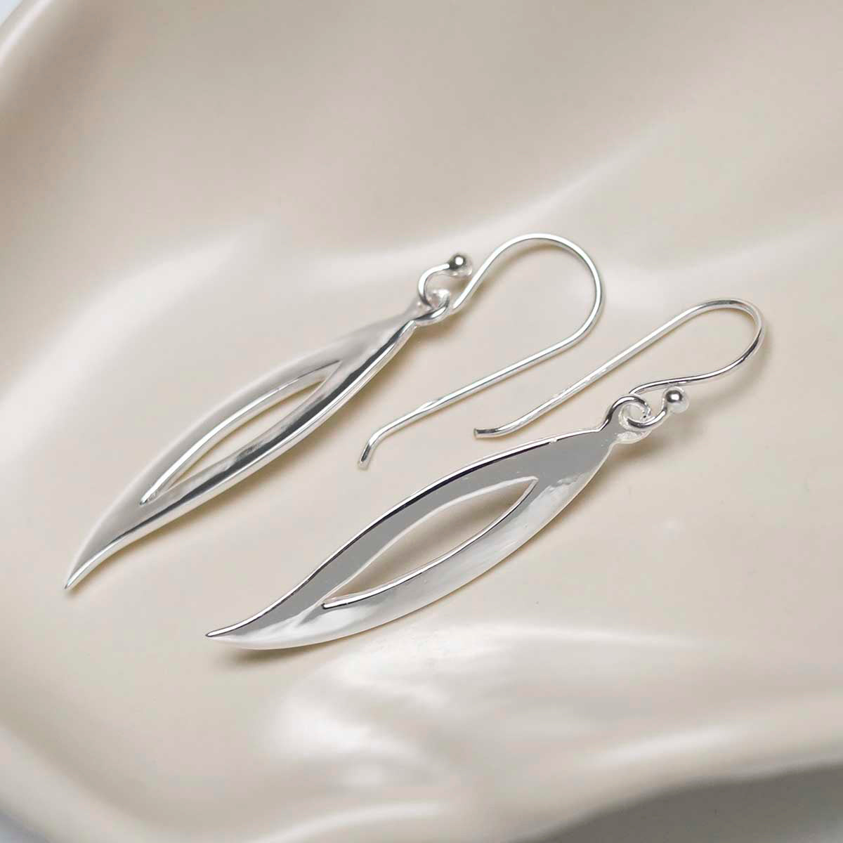 Sterling Silver Abstract Leaf Earrings