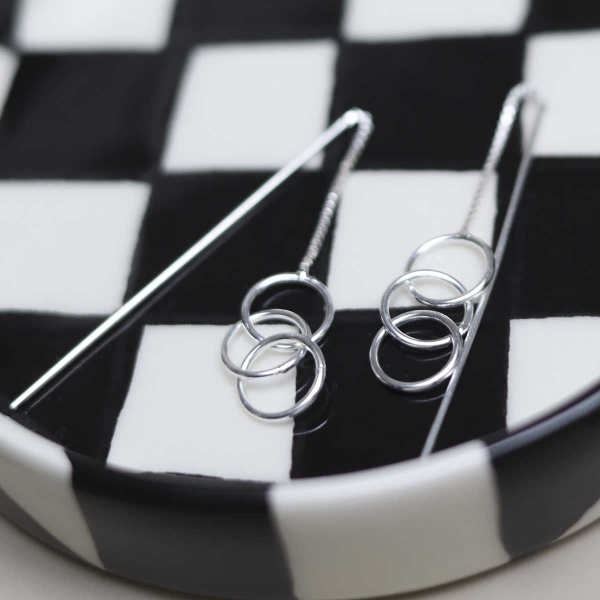 Sterling Silver Delicate Rings And Bar Threader Earrings