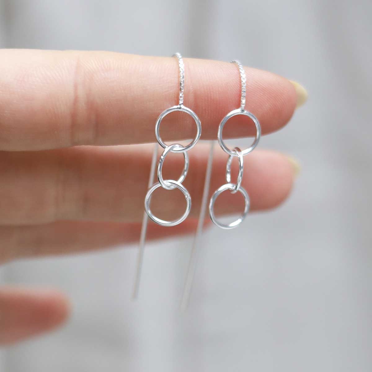 Sterling Silver Delicate Rings And Bar Threader Earrings