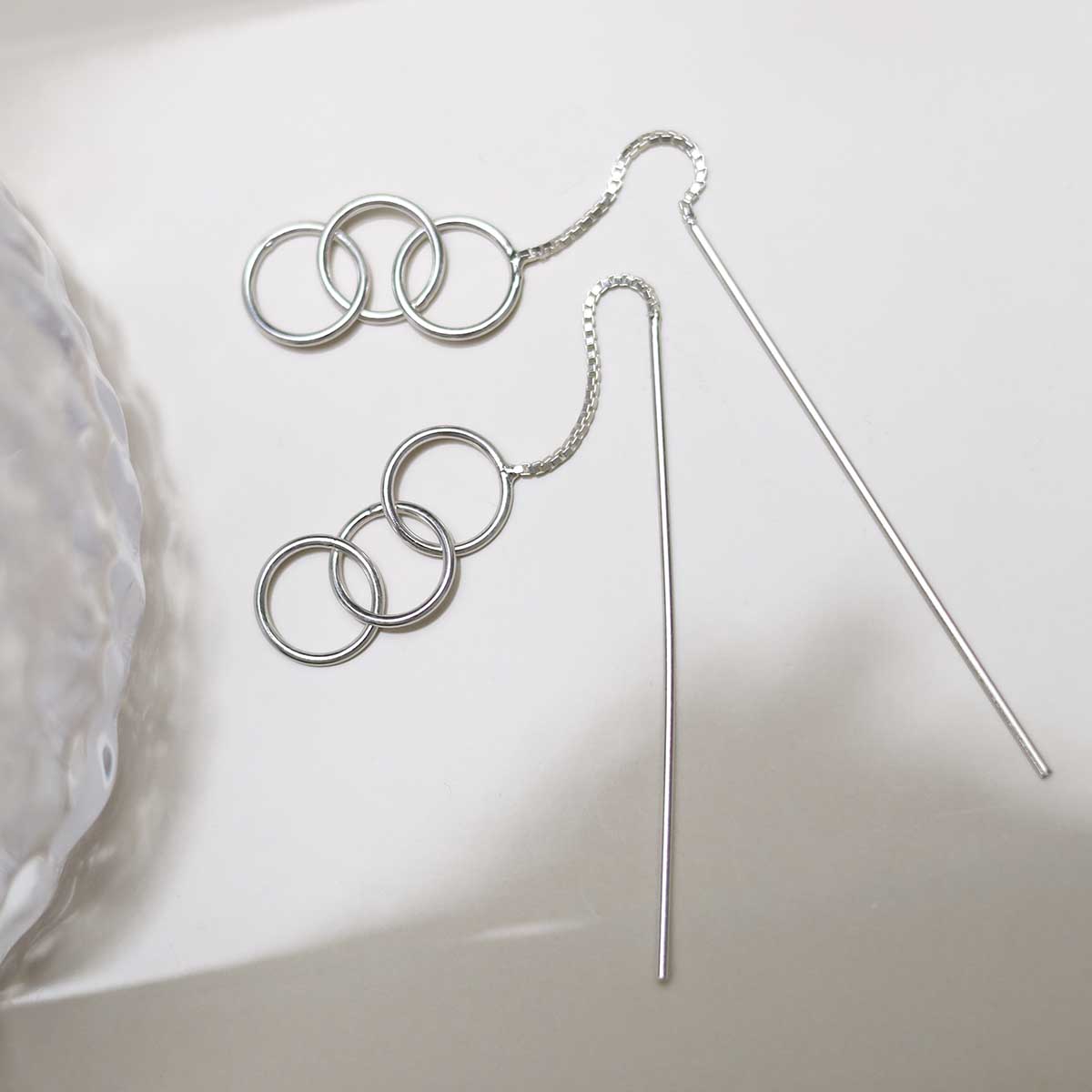 Sterling Silver Delicate Rings And Bar Threader Earrings