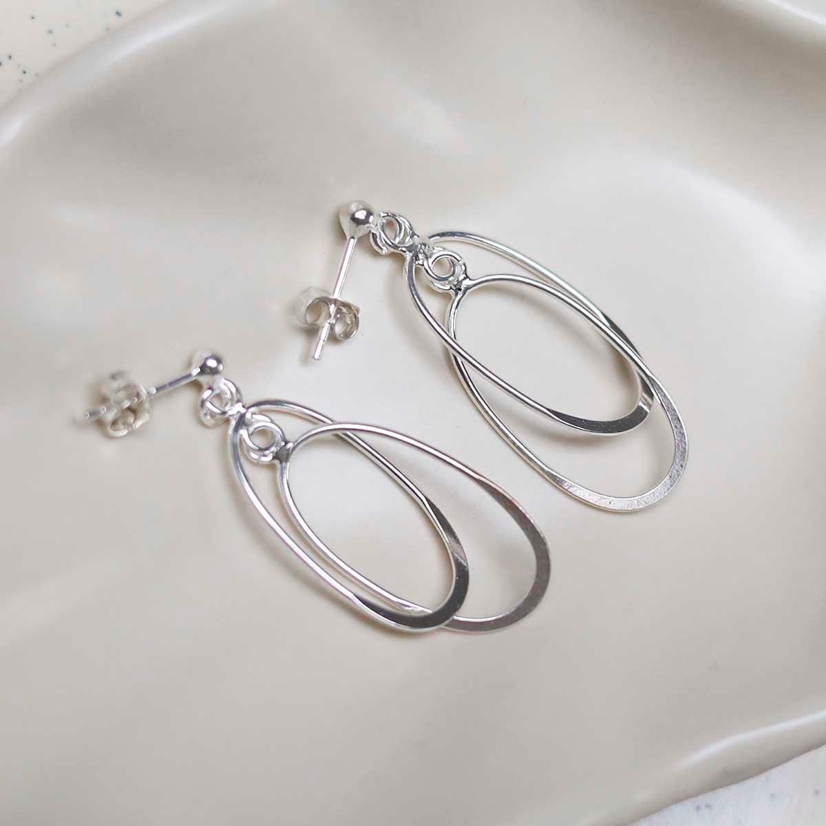 Sterling Silver Double Oval Stud Earrings