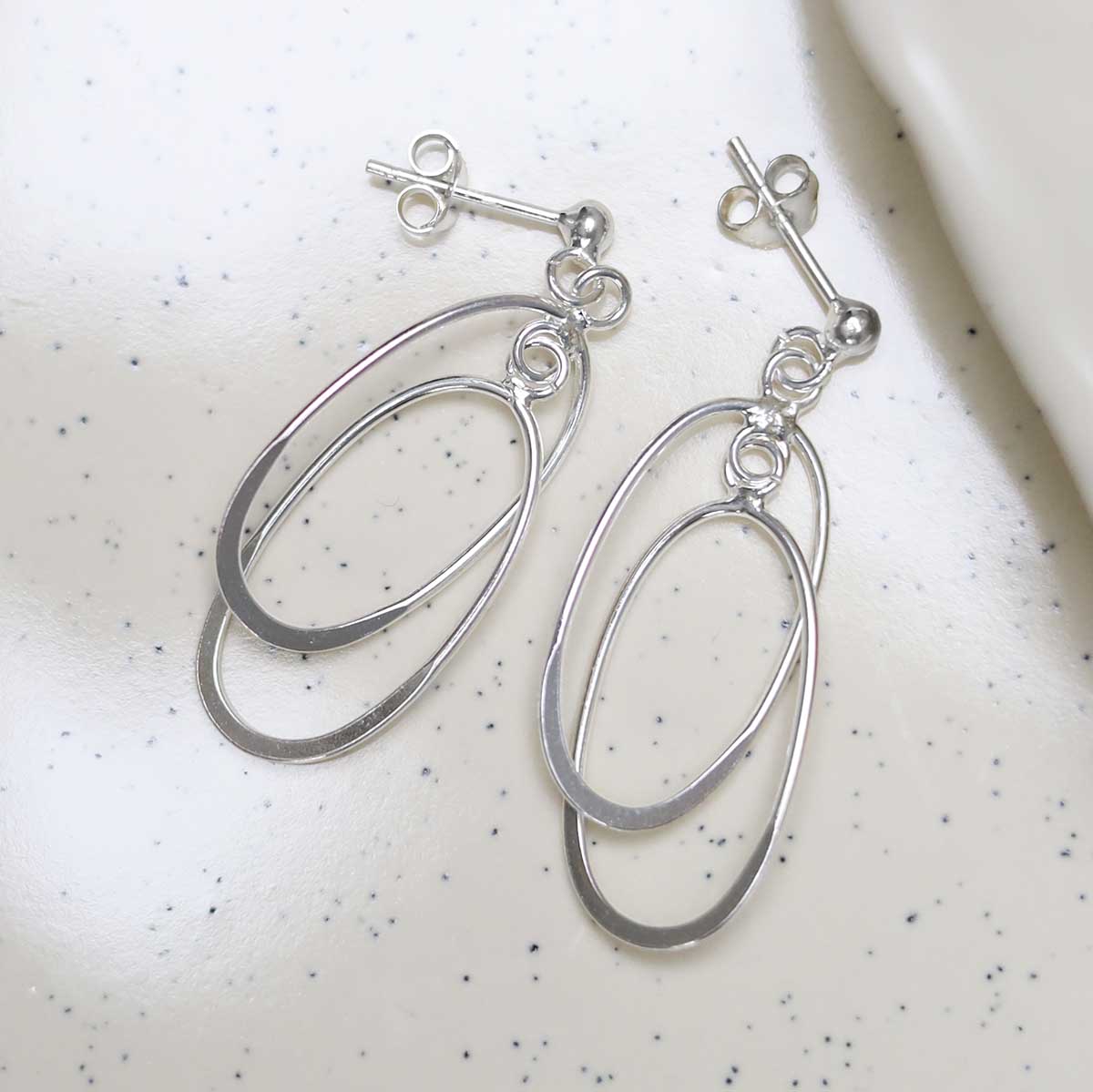 Sterling Silver Double Oval Stud Earrings