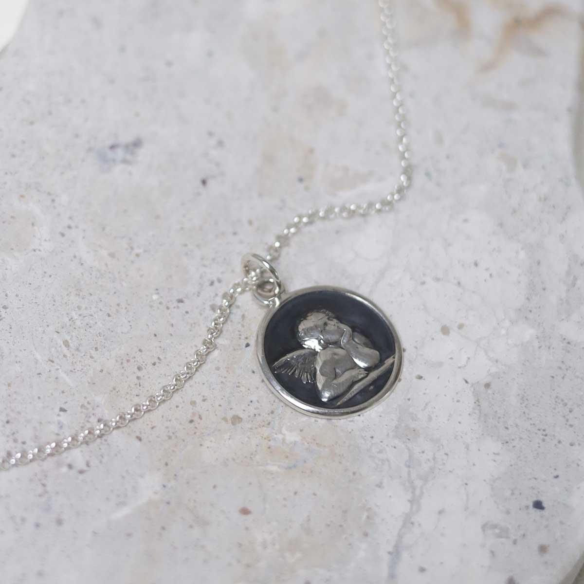 Engravable Sterling Silver Cherub Necklace