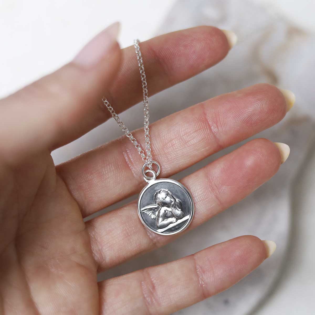 Engravable Sterling Silver Cherub Necklace