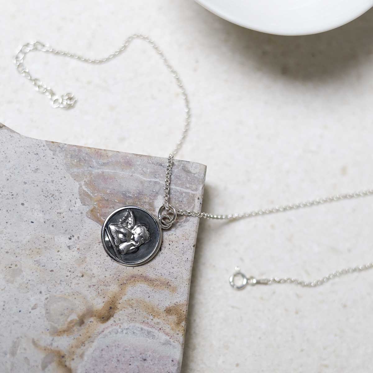 Engravable Sterling Silver Cherub Necklace