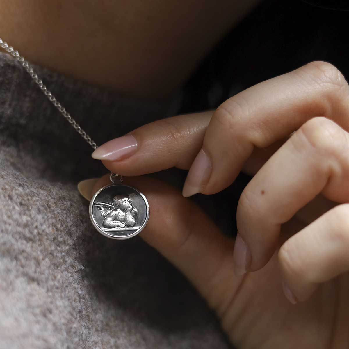 Engravable Sterling Silver Cherub Necklace