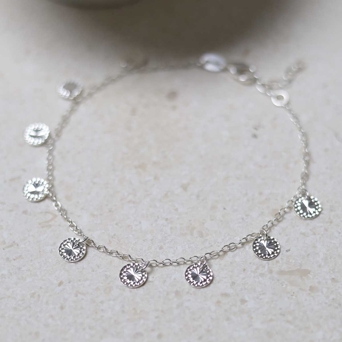 Sterling Silver Diamond Disc Bracelet