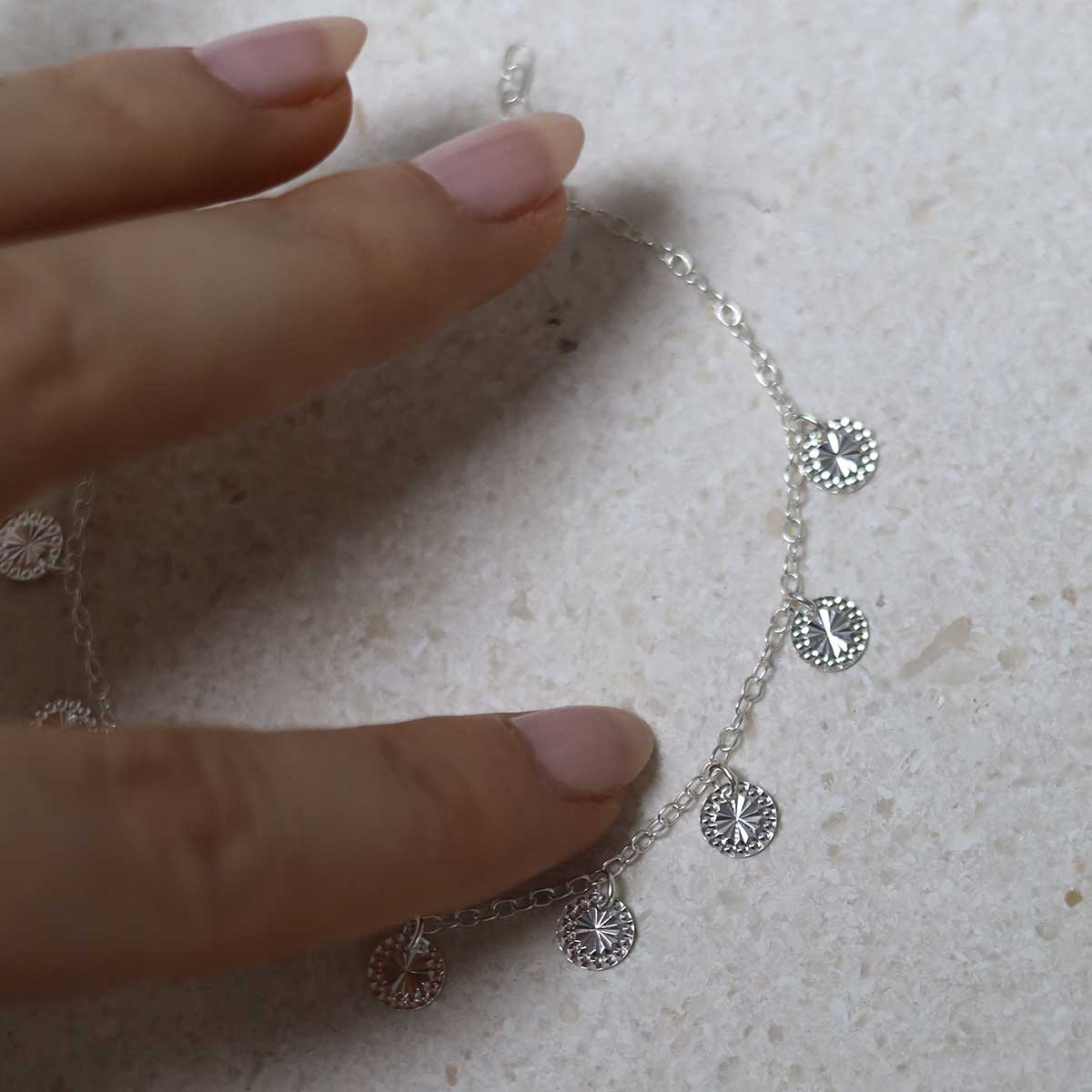 Sterling Silver Diamond Disc Bracelet