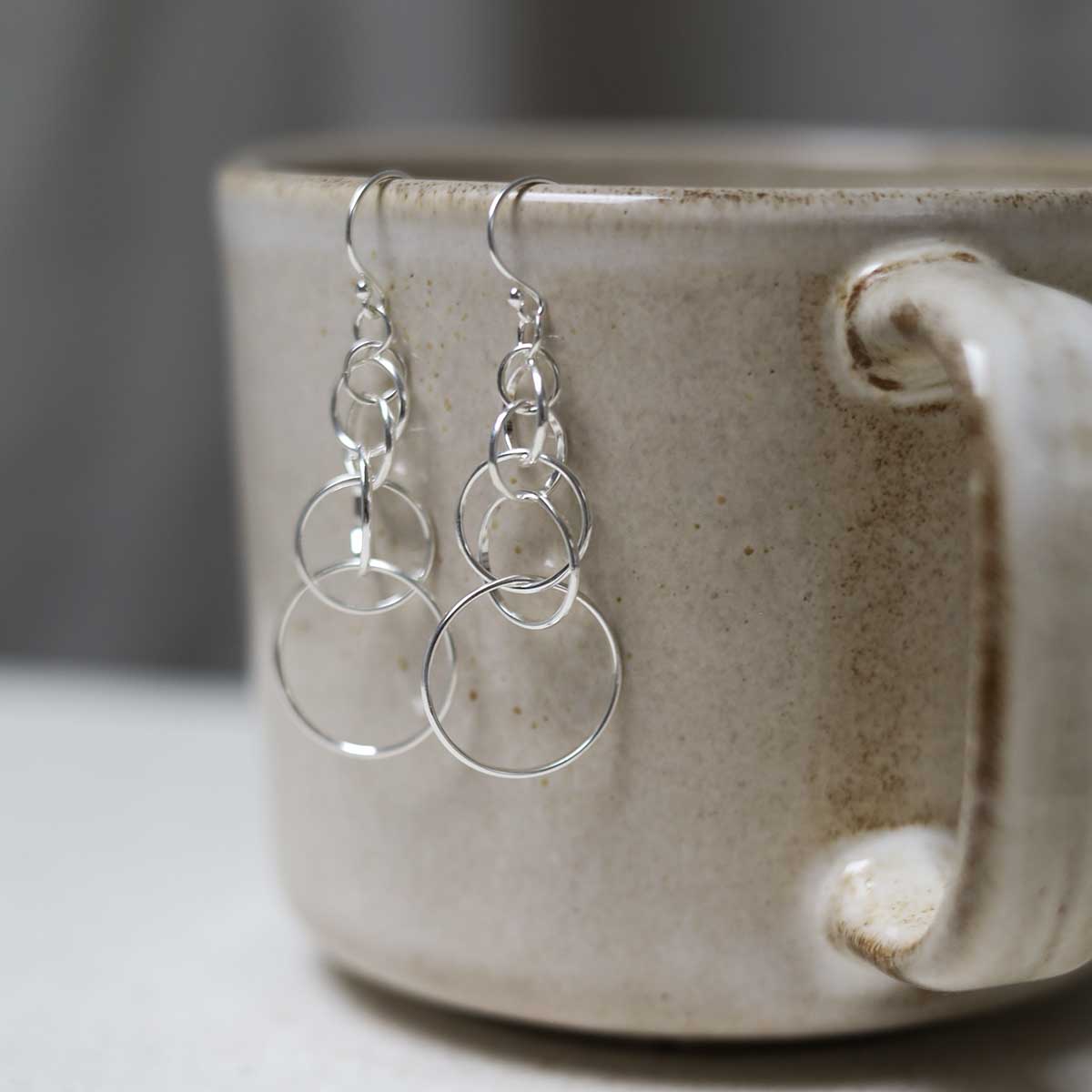 Sterling Silver Wire Circle Drop Earrings