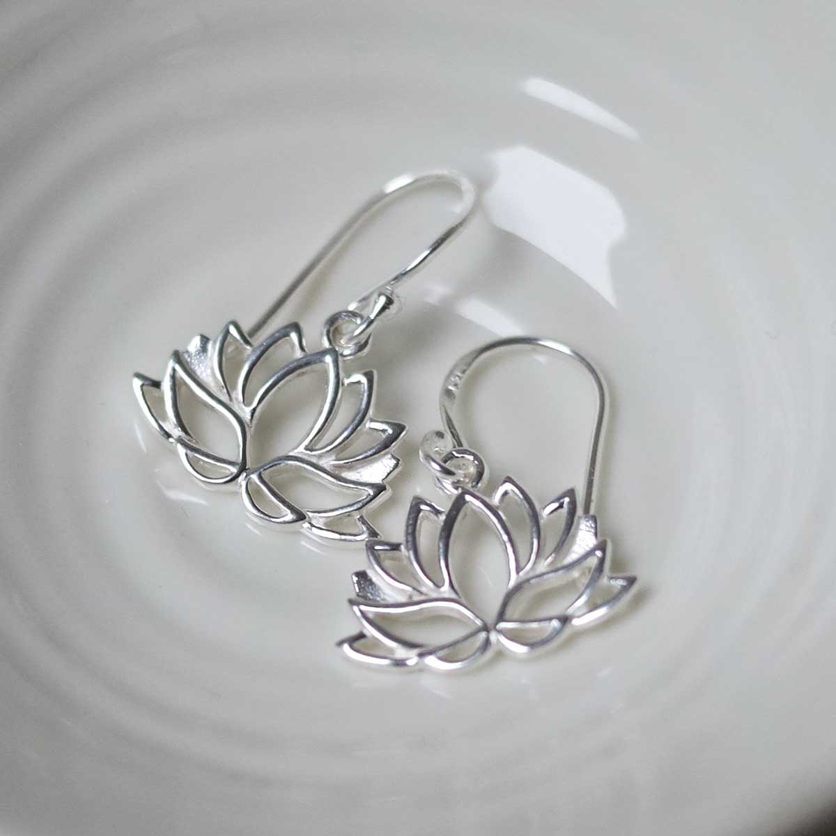 Sterling Silver Dangly Lotus Flower Earrings