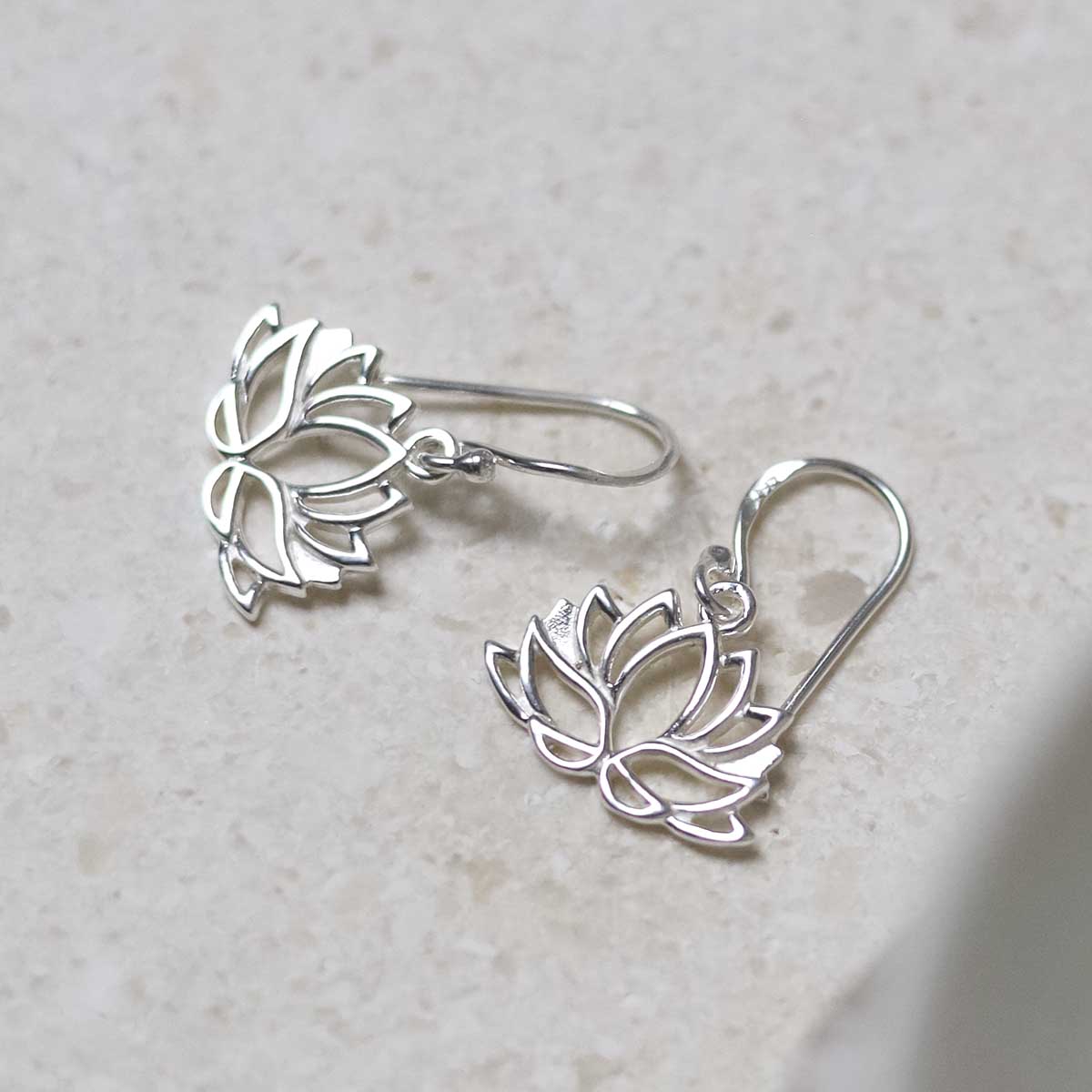 Sterling Silver Dangly Lotus Flower Earrings