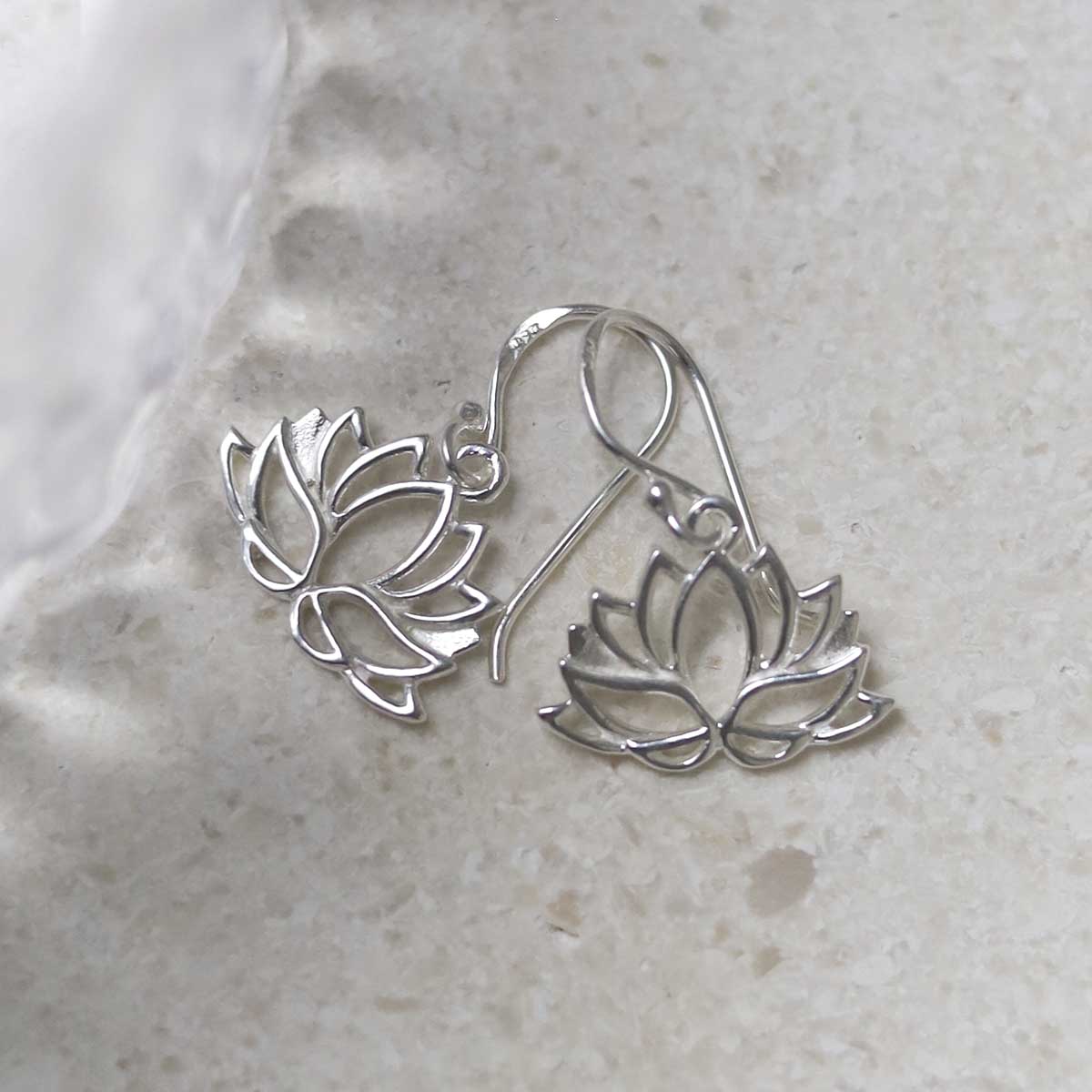 Sterling Silver Dangly Lotus Flower Earrings