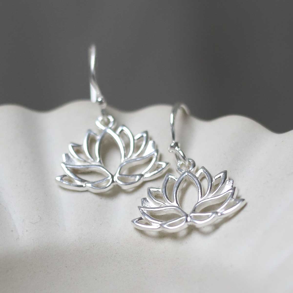 Sterling Silver Dangly Lotus Flower Earrings