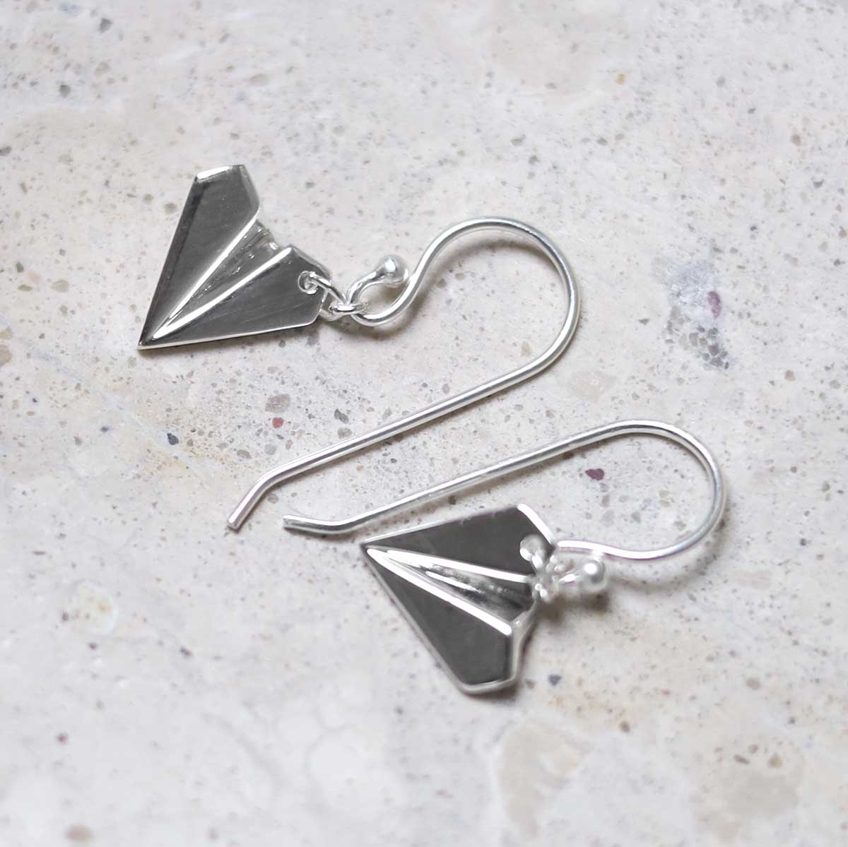 Sterling Silver Dangly Paper Airplane Earrings