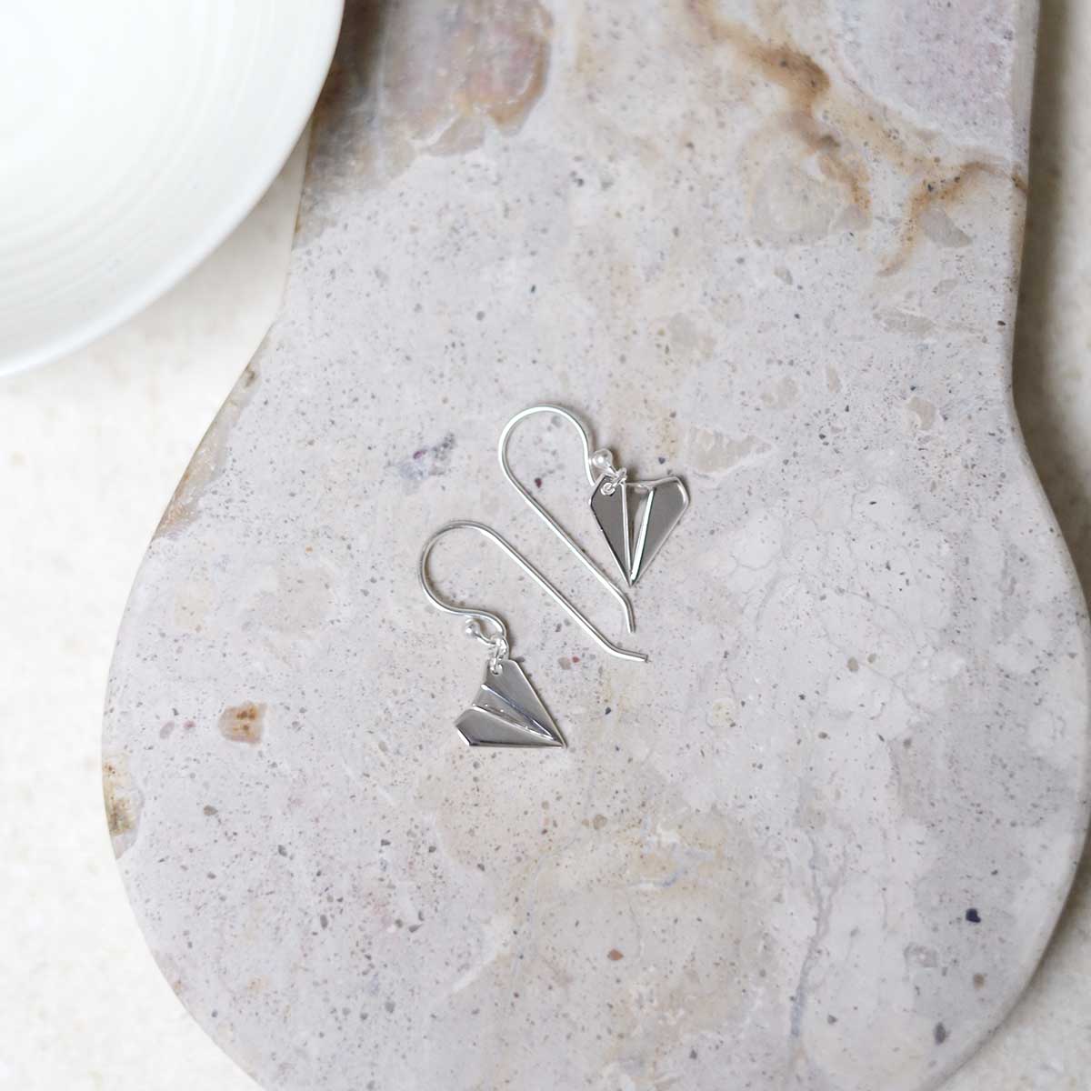 Sterling Silver Dangly Paper Airplane Earrings