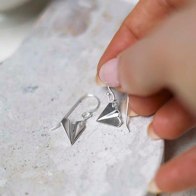 MS1178_Sterling Silver Dangly Paper Airplane Earrings_3