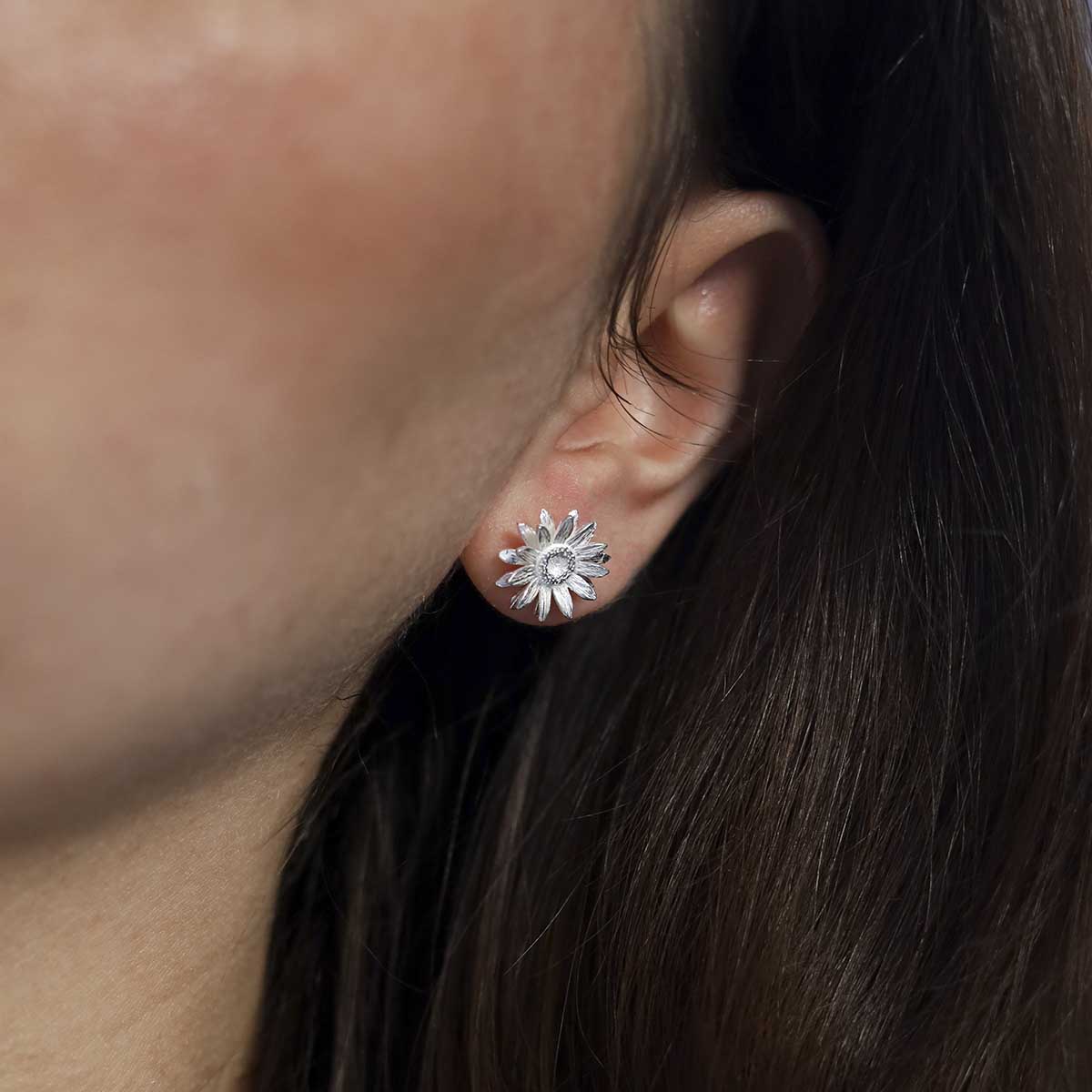 Sterling Silver Daisy Stud Earrings
