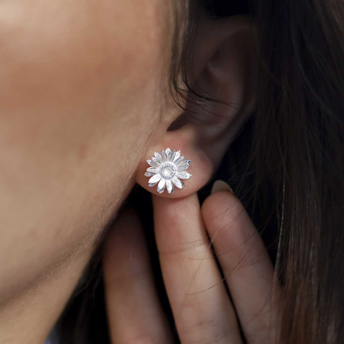 Sterling Silver Daisy Stud Earrings