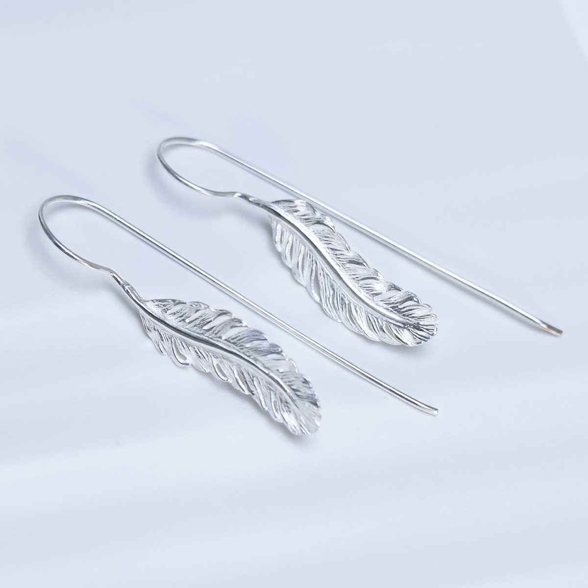 Sterling Silver Feather Drop Earrings