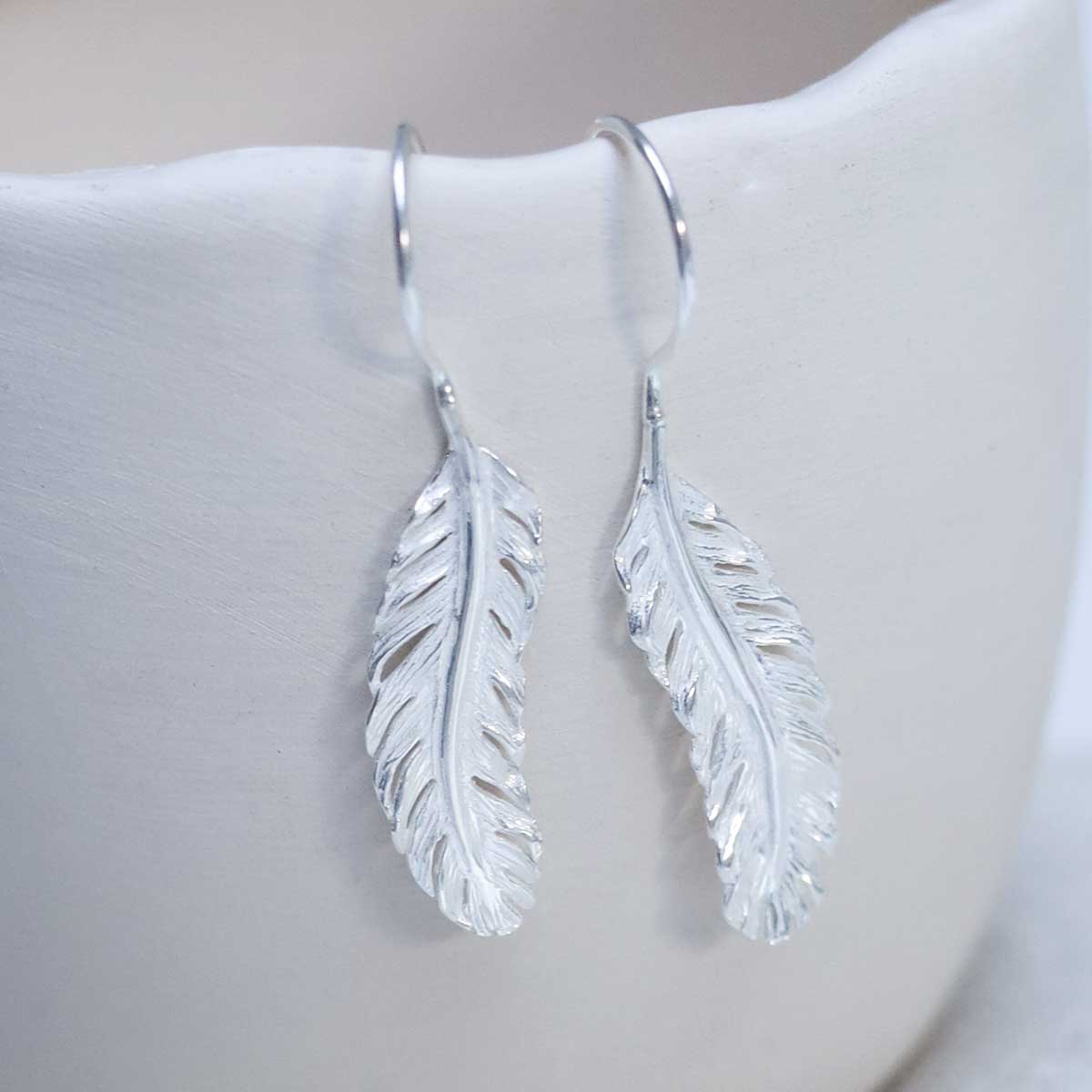 Sterling Silver Feather Drop Earrings