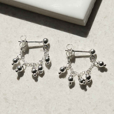 ML968_STERLING SILVER HANGING LANTERNS STUD CHAIN EARRINGS_1