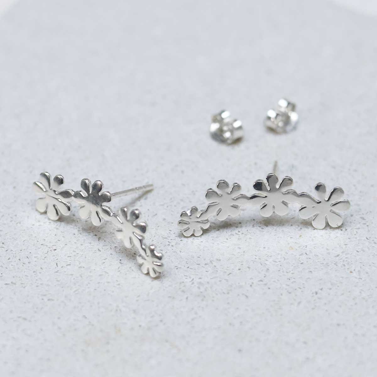 Sterling Silver Curved Flower Ear Climbers