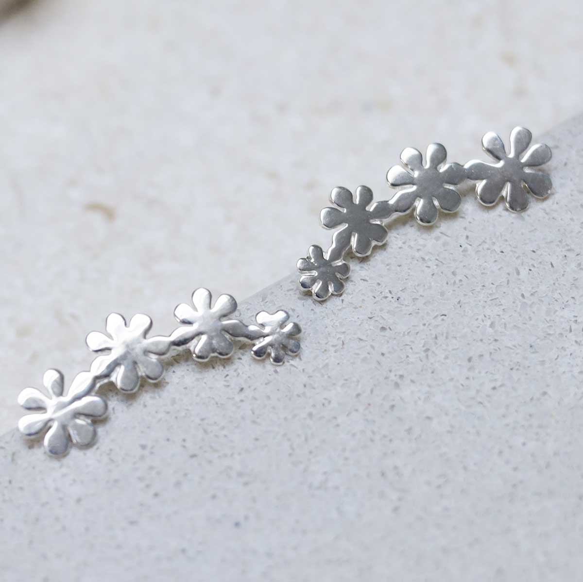 Sterling Silver Curved Flower Ear Climbers